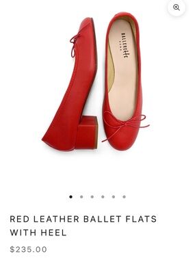 Red Leather Ballet Pump with Low Block Heel
